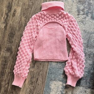 SHEIN Pink Textured Turtleneck Sweater